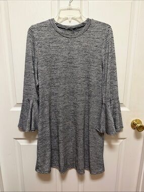 Striped Bell Sleeve Dress with Pockets, Size L